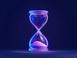 A glowing hourglass with shimmering sand against a dark background, symbolizing time