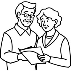 Obraz premium Elderly couple and family reading together in a professional setting