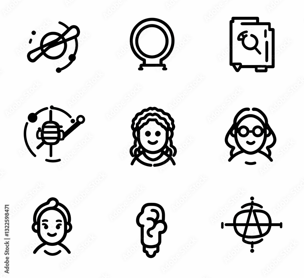 Poster iconic elements: a collection of diverse icons, each representing a unique concept or idea, offering