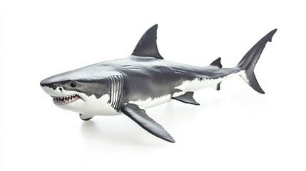 Naklejka premium Great white shark model on white background