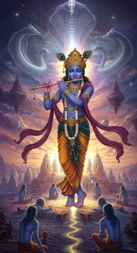 Devotional mantra Om Namo Narayana in mystical Hindu art, blending spirituality, mythology, and fantasy.