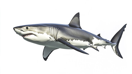 Obraz premium Great white shark emerging on white background