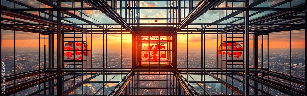 Aufkleber abstract architectural framework at dusk with a captivating cityscape