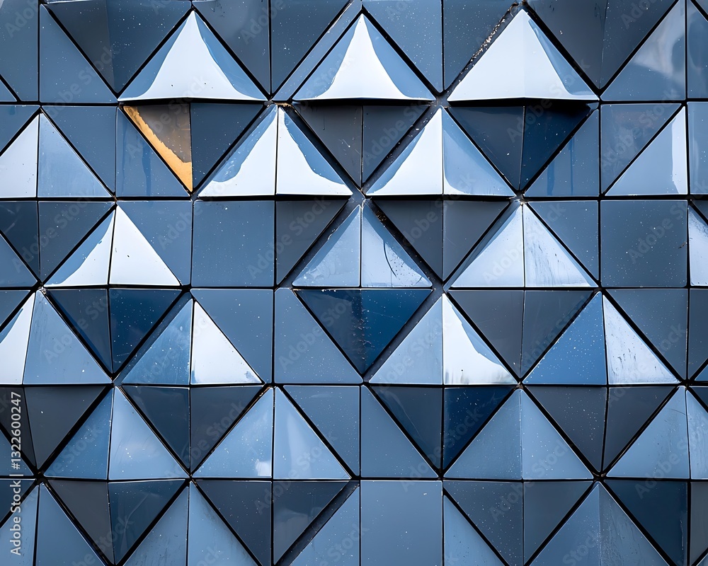 Poster geometric repeating pattern of blue triangular textured wall panels