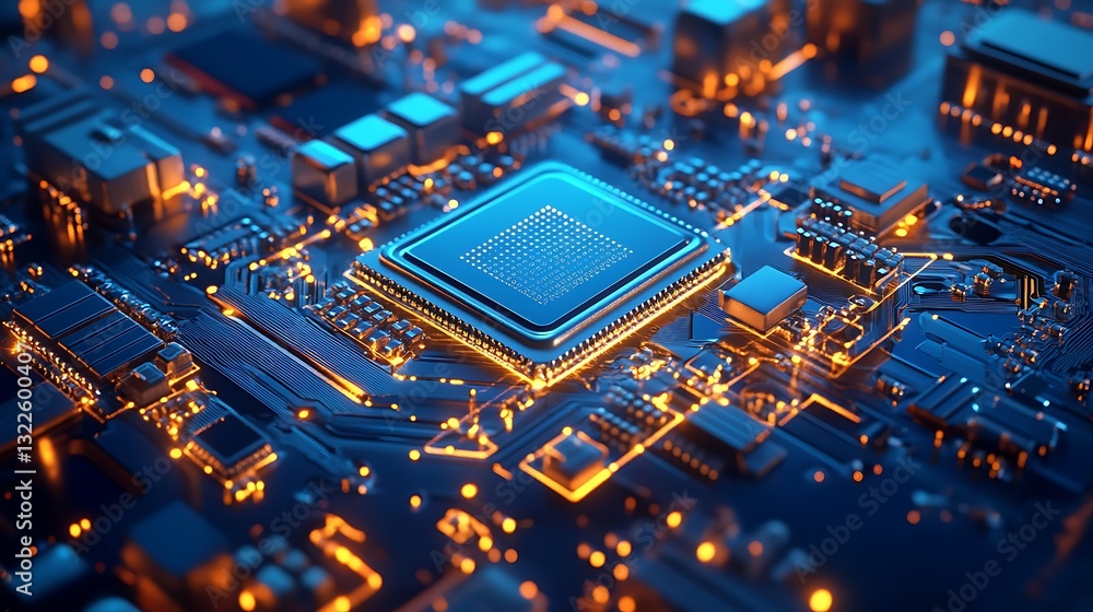 Poster close-up of a circuit board with glowing components