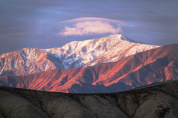 Sunrise view of Telescope Peak in Death Valley National Park in California. 

