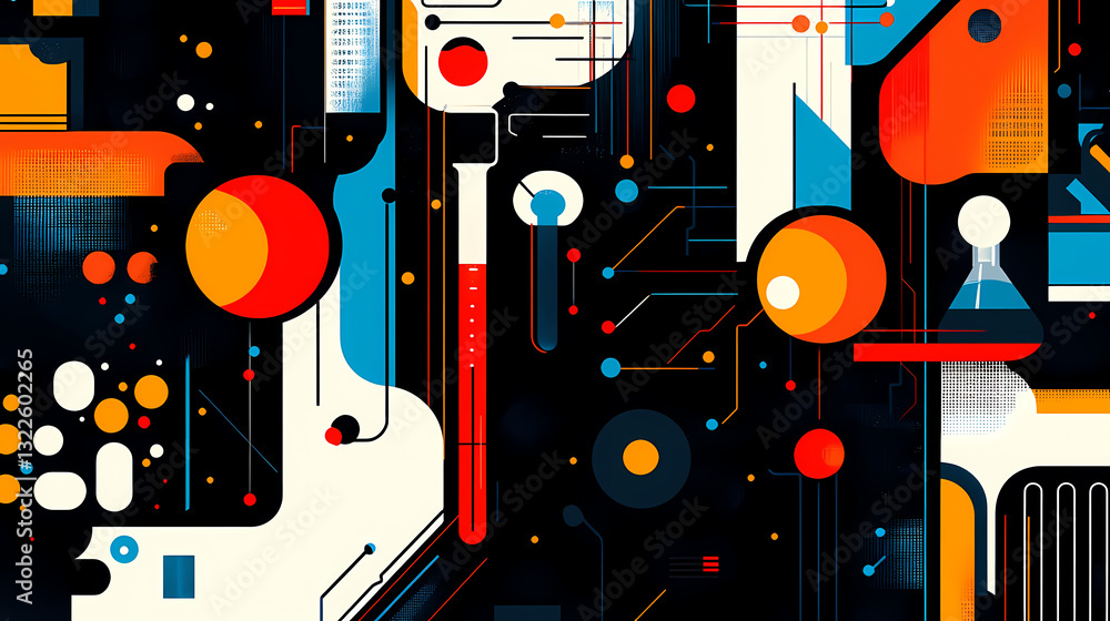 Poster scientific abstraction: a vibrant and dynamic abstract artwork representing the core of scientific c