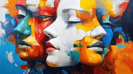 Abstract colorful portrait, female faces.