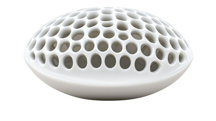 Intricate white sphere with holes, an abstract exploration of light and form in 3d design