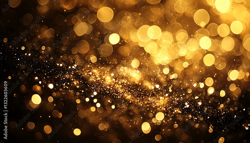 Poster abstract golden bokeh sparkles on a dark blurred background