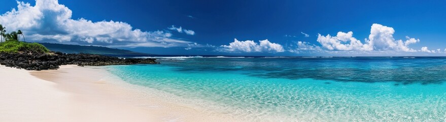 Breathtaking tropical beach meeting crystal clear turquoise water under a cloudy sky