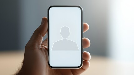 Mobile communication, person holding phone with person icon, connecting and communicating