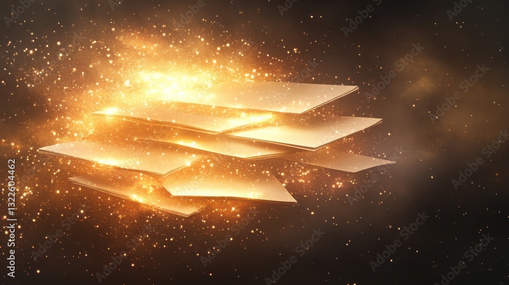 Poster abstract colorful background with glowing particles and luminous shapes swirling in a dreamy cosmic 