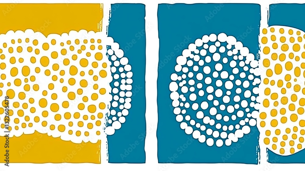 Poster stylized abstract pattern with circles on colorful panels drawing