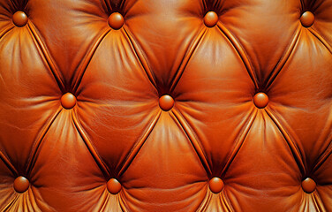 Naklejka premium A close-up of orange leather texture, highlighting rich details and natural grain. The intricate patterns create a visually appealing surface with depth, ideal for backgrounds or wallpapers, conveying