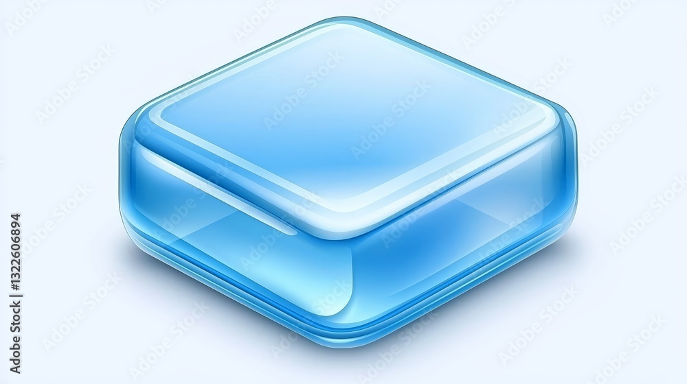 Poster blue square icon with subtle shadow, minimalist design element on white background