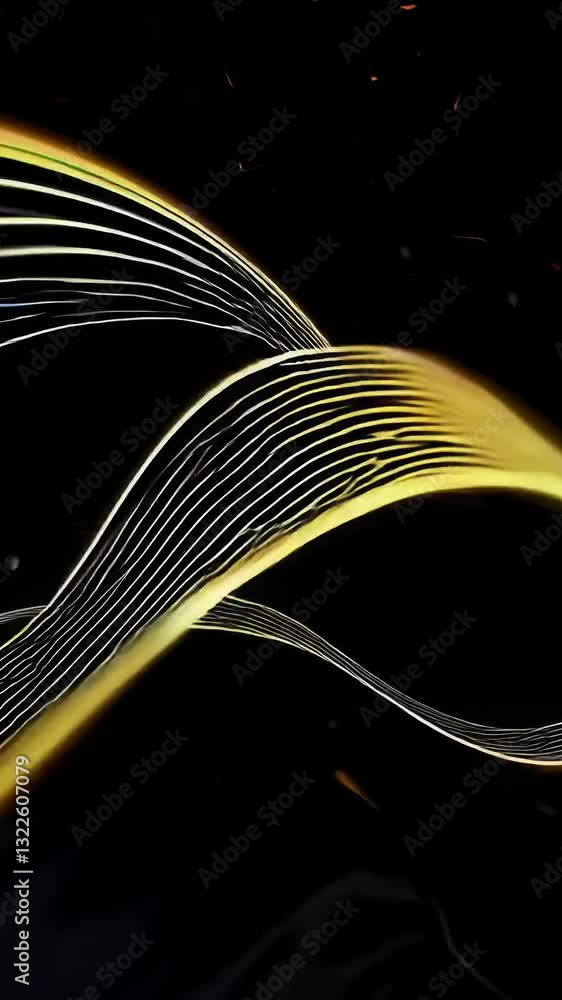 Poster dynamic flowing waves of golden light creating mesmerizing abstract patterns against a dark backgrou
