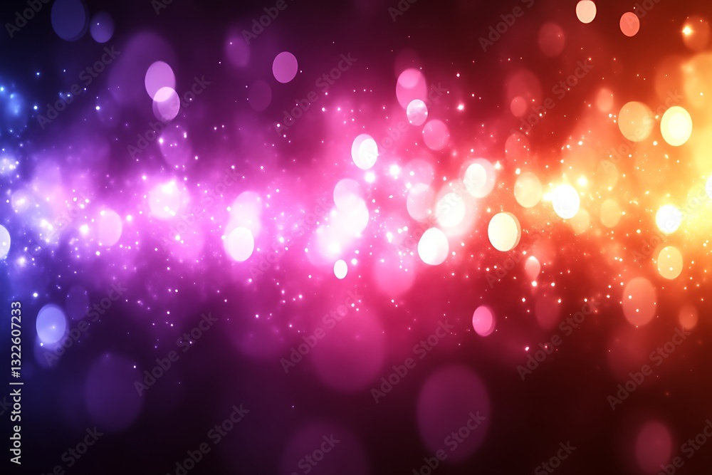 Aufkleber an abstract background featuring colorful glowing bokeh and sparkling stars