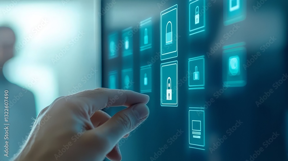 Poster fingertip on touch screen, exploring the seamless digital interface of modern technology and user ex