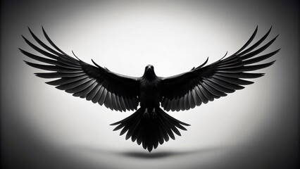 Fototapeta premium Majestic Bird Silhouette, Night Flight, Black Avian Design, White Background Stock Photo