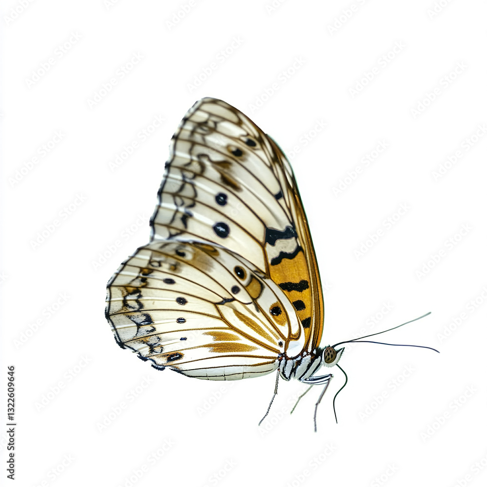 Poster beautiful butterfly with intricate patterns on white background