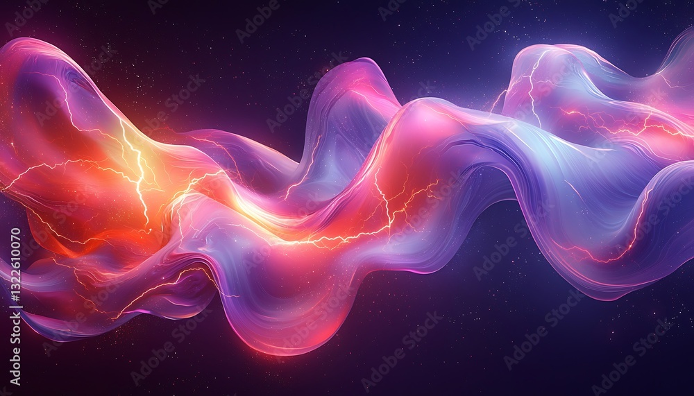 Poster abstract image of flowing color with electrical energy patterns