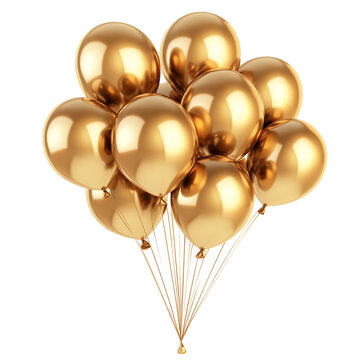 Golden ballons on a transparent background
