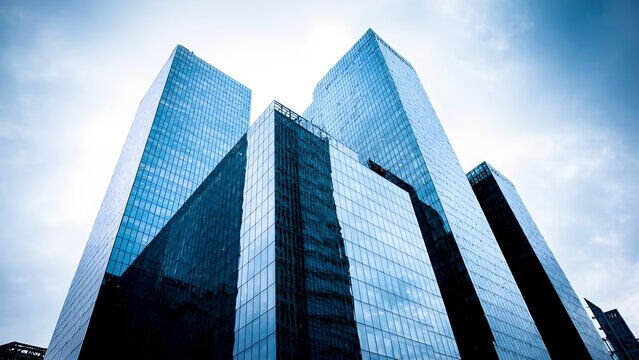 Modern skyscrapers against a dramatic sky urban environment architectural photography contemporary design low angle view