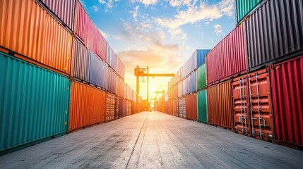 Fototapeta premium Containers in shipping yard, shipping port.