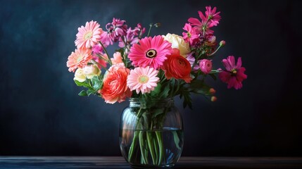 Fototapeta premium A beautiful bouquet of vibrant flowers in a glass jar
