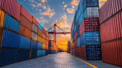 Fototapeta premium Containers in shipping yard, shipping port.