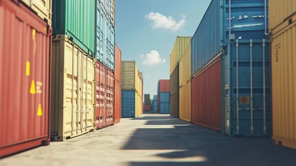 Containers in shipping yard, shipping port.