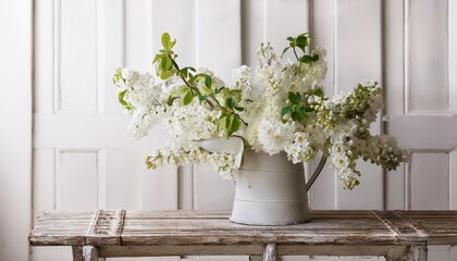 Vintage Whimsy A Symphony of Blossoms Awakens the Eyes Amidst a Timeless Interior, Bathed in Soft Spring Light, Capturing the Essence of Natures Rebirth in an Ageless Setting.