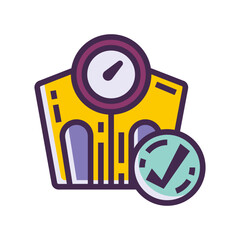 A Cheerful, Vibrant Scale Illustration Symbolizes Accurate Weight Measurement, Assuring Healthy Lifestyle Choices With A Clean, Bold Design And Bright Color Palette