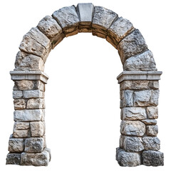 Ancient stone archways with weathered stones, cut out. Isolated on a transparent background.