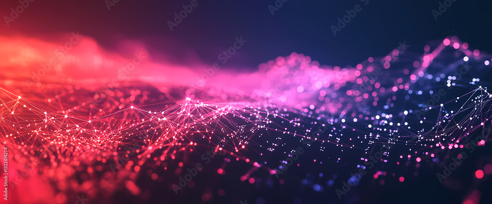 Poster digital landscape: an abstract visualization of a digital landscape, with interconnected data points
