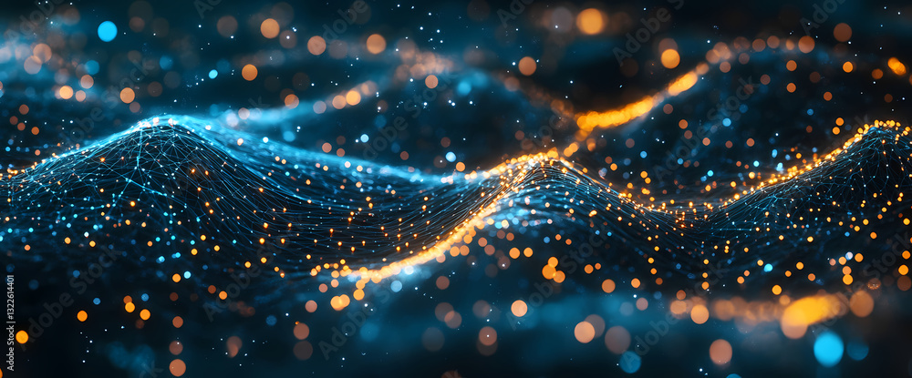 Poster digital symphony: a vibrant abstract depiction of a digital landscape. showcasing interconnectedness