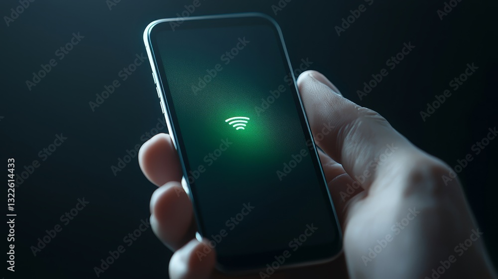 Poster smartphone in hand, seamless wifi connectivity for communication and internet access