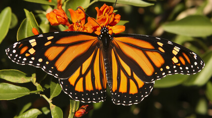 vibrant butterfly with deep orange and black wings on flower