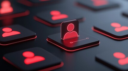 Vibrant red icon on a black background, minimalist design for modern applications and digital interfaces