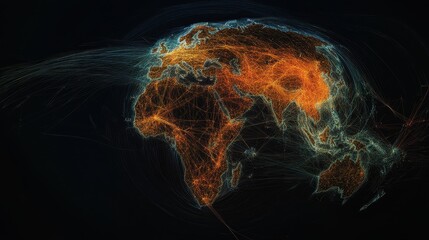 Digital globe with connected trade routes, global network, world trade.