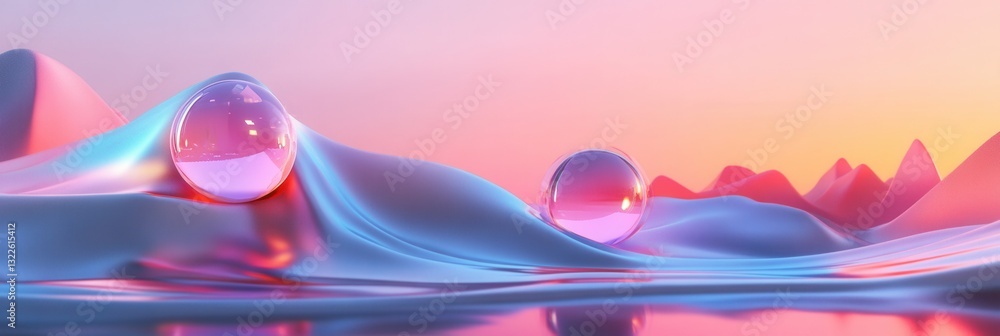 Poster Visual elements of a futuristic landscape featuring mixed reality design with holographic textures and augmented reality cues in a serene setting