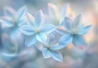 Fototapeta premium Soft Blue Floral Arrangement with Delicate Petals on a Dreamy Background Creating a Serene and Peaceful Atmosphere for Nature Lovers