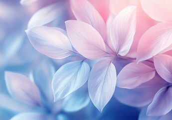 Naklejka premium Soft Pastel Leaves on an Ethereal Background, Ideal for Nature-Inspired Designs and Tranquil Backgrounds in Sweet Color Palettes