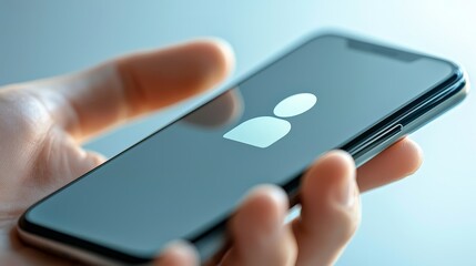 Closeup, hand holding a modern smartphone with apple logo, embracing mobile technology and connectivity