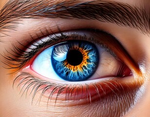 Macro shot of a human eye with enhanced iris details, making it resemble a cosmic nebula