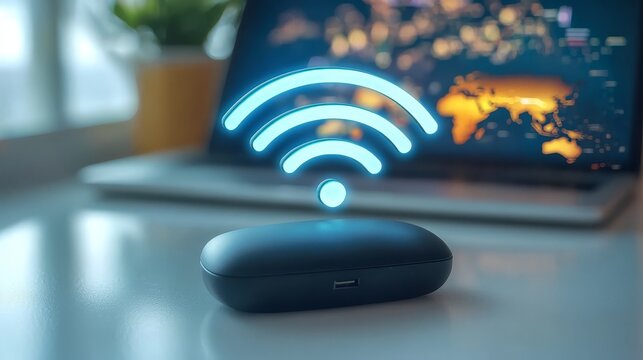 Enhanced connectivity, laptop with vibrant wifi signal strength visualization