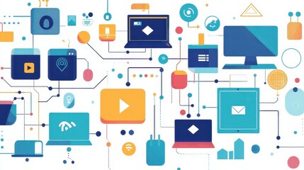 Network flat design top view theme information technology water color vivid. 