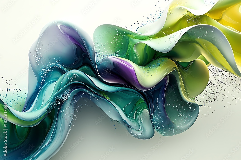 Wall mural abstract image with flowing shapes and colorful liquid effect