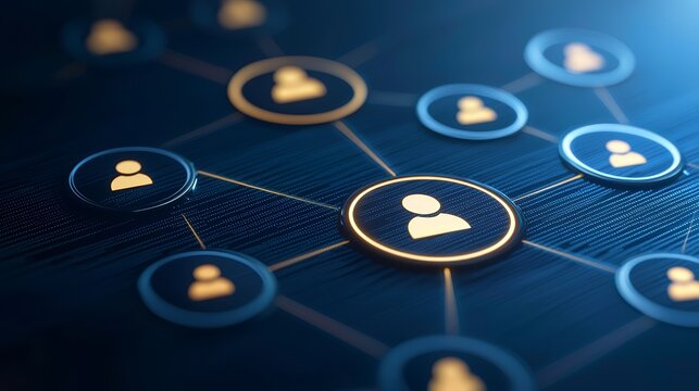 Golden social media icon on a vibrant blue background, symbol of digital connection and online communication